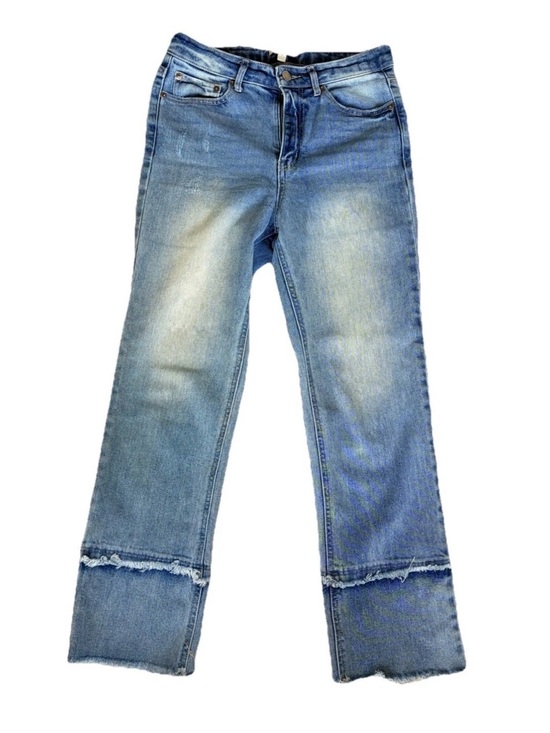 Gianni Bini Denim - Gianni Bini Washed Blue Straight-Leg Jeans with Frayed Hem